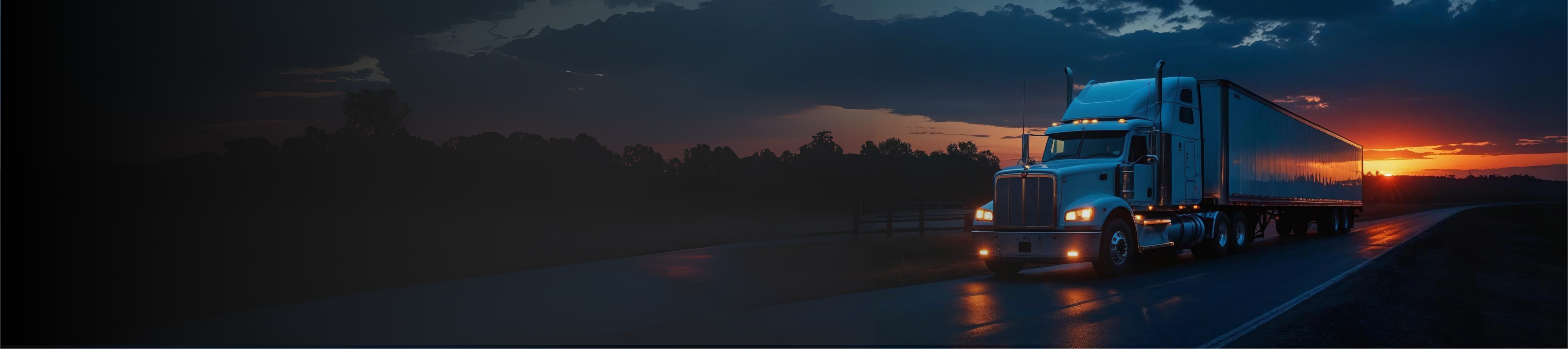 Semi truck at sunset